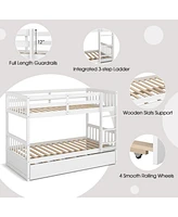 Twin Over Twin Bunk Bed with Pull-out Trundle and Ladder