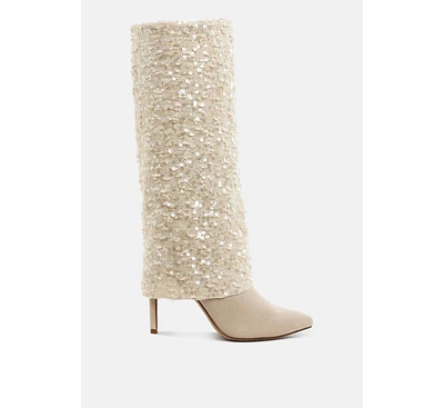 London Rag Sin City Sequinned Fold-Over Calf Boots