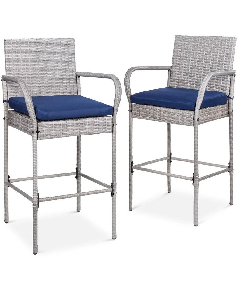 Slickblue Set of 2 Indoor/Outdoor Wicker Bar Stools with 2 Cushions for Comfort