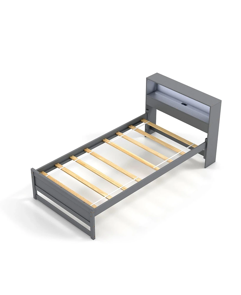 Gouun Twin Size Bed Frame with Storage Headboard and Charging Station