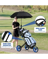Gymax 3 Wheels Foldable Golf Push Pull Cart Trolley w/ Mesh Bag Foot Brake