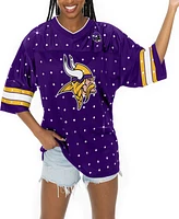 Gameday Couture Women's Purple Minnesota Vikings All-Over Rhinestone Sports Stripe Kickoff V-Neck Fashion Half-Sleeve Jersey Top