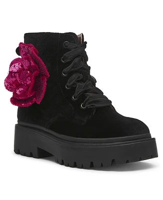 Betsey Johnson Little and Big Girls Piper Velvet Lugsole Boot