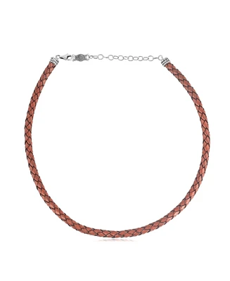 American West Jewelry Braided Genuine Rust Leather Sterling Silver Necklace, 17 to 20 Inches