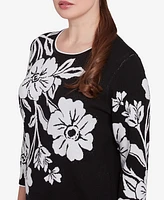 Alfred Dunner Petite Wild at Heart Dramatic Floral Crew Neck Sweater