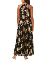 Msk Metallic-Print Pleated Blouson Gown