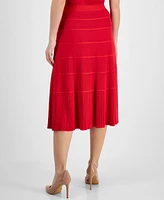 T Tahari Women's Mixed-Rib Tiered Flared Midi Skirt