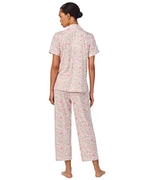 Lauren Ralph Women's 2-Pc. Short-Sleeve Notch-Collar Cropped-Pant Pajama Set