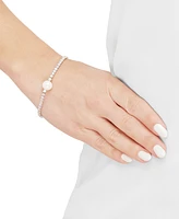 Arabella Cultured Freshwater Pearl (10mm) & Cubic Zirconia Tennis Bracelet in Sterling Silver