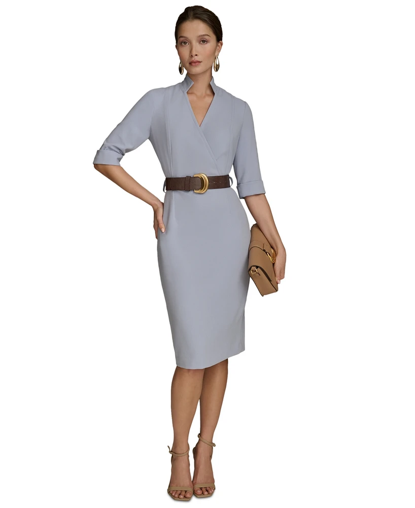 Donna Karan New York Women's Solid Belted 3/4-Sleeve Dress