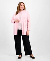 Anne Klein Plus Size Sequined Mesh Trim Short Sleeve Top Sonoma Open Front Long Sleeve Cardigan Pull On Mid Rise Wide Leg Pants