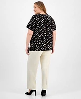 Anne Klein Plus Size Dot Print Blouse Wide Leg Pull On Pants