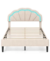 Gouun Upholstered Led Bed Frame with Adjustable Flower Headboard and Metal Support Feet-Full Size