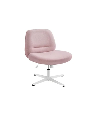 Slickblue Criss Cross Armless Office Chair with Wheels, Adjustable Height, Swivel Desk & Vanity Comfortable Cotton-Linen Seat