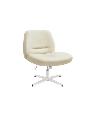 Slickblue Criss Cross Armless Office Chair with Wheels, Adjustable Height, Swivel Desk & Vanity Comfortable Cotton-Linen Seat