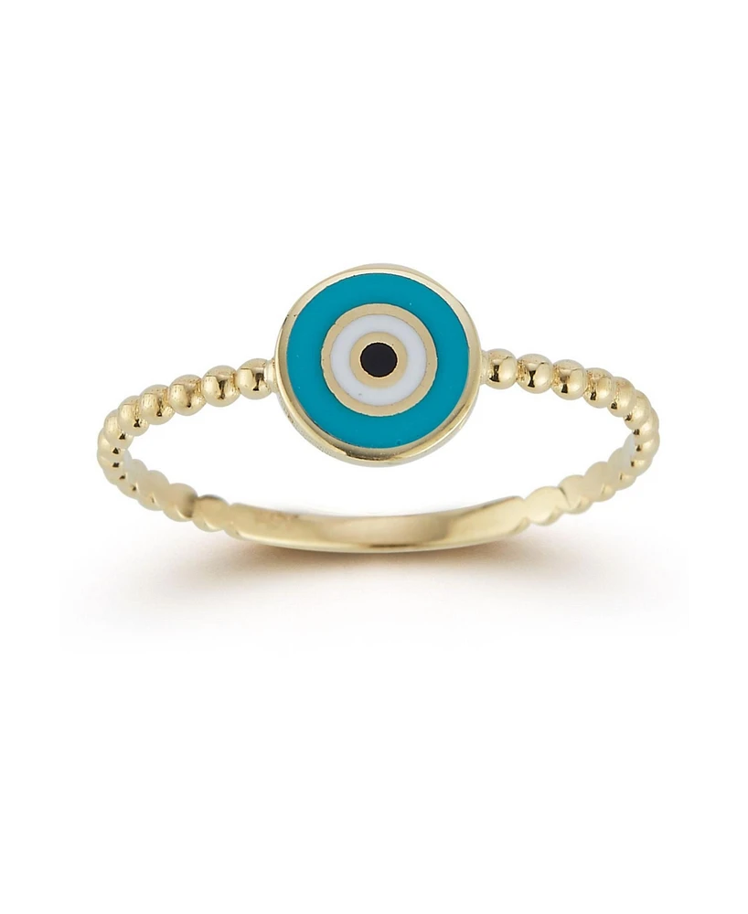 Rachel Zoe 14K Gold Enamel Evil Eye Ring with Beaded Band