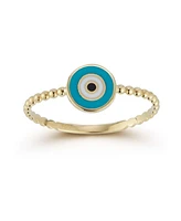 Rachel Zoe 14K Gold Enamel Evil Eye Ring with Beaded Band