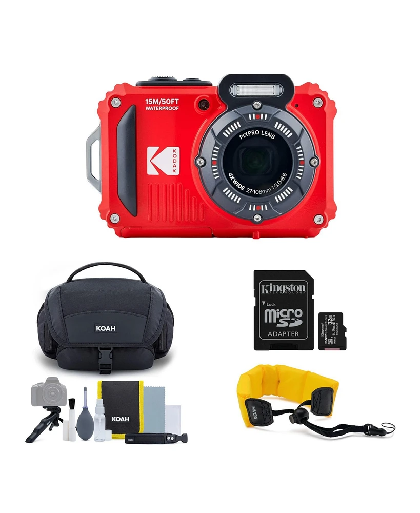 Kodak Pixpro WPZ2 Waterproof Shockproof 16MP 4x 2.7-Inch Lcd Camera (Red) Bundle