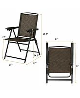 Gouun 2 Pieces Folding Sling Chairs with Smooth Armrests and Adjustable Back for Patio