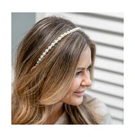 Thin Embellished Headband - White Pearl