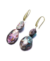 Genevive Sterling Silver 14K Gold Plated with Turtle Shell Abalone Dangle Earrings