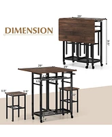 Gouun 3 Piece Dining Table Set with 6-Bottle Wine Rack