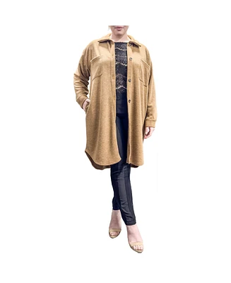 Plus Long Length Button Front Shirt Jacket