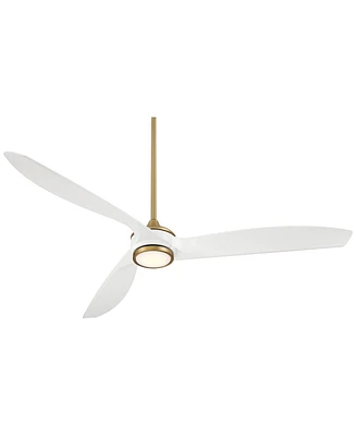 Casa Vieja 60" La Jolla Surf Modern Indoor Ceiling Fan 3 Blade Led Light Remote Control Soft Brass Finish White Blades Bedroom Living Room Kitchen Din