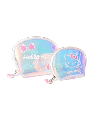 Hello Kitty Clear Iridescent Holographic Dome Cosmetic Travel Bag Set - 2 Piece