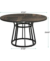 Tribesigns Round Dining Table for 4 People, Circle Room with Metal Base, 47.2-Inch Kitchen Dinner Living Din