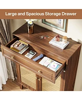 Tribesigns Shoe Cabinet with Doors and Drawer, Modern Shoe Storage Cabinet for Entryway, Rattan Shoes Cabinet with Adjustable Shelf, Wooden Shoe Organ