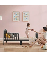 Gouun Classic Design Kids Wood Toddler Bed Frame with Two Side Safety Guardrails