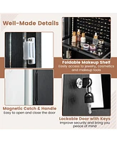 Gouun Led Lighted Standing Jewelry Cabinet with Mirror, Storage Shelves, and Rotating Base