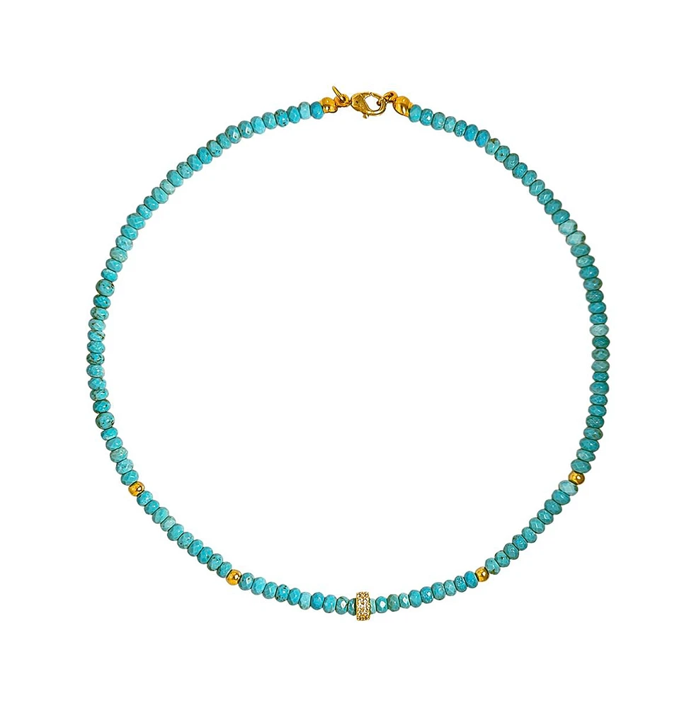 Etoielle Turquoise Bead Necklace with Gold Plated Rondels and Cz Accents Great for Layering Adjustable