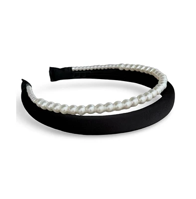 Classic Double Headband Set - Black and Pearl