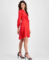 Anne Klein Women's Half-Wrap Polka-Dot A-Line Dress