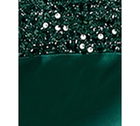 Emerald Sundae Juniors' Sequined-Top Lace-Up-Back Gown