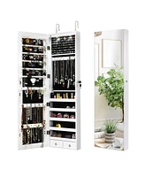 Gouun Wall and Door Mounted Mirrored Jewelry Cabinet with Lights