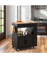Gouun Rolling Kitchen Trolley with 3 Spice Racks Drawer Open Shelf
