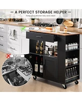 Gouun Rolling Kitchen Trolley with 3 Spice Racks Drawer and Open Shelf