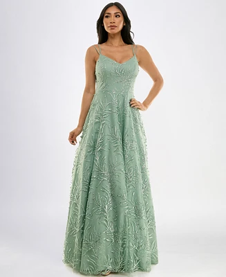 Say Yes Juniors' Glitter Embellished V-Neck Strappy Gown, Created for Macy's