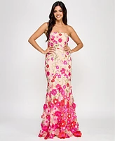 Say Yes Juniors' Embroidered Embellished 3D Floral Gown, Exclusively at Macy's