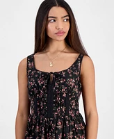 Planet Heart Juniors' Printed Sleeveless Corset Mini Dress