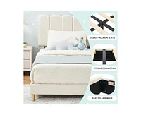 gaomon Twin Bed Frame for Boys & Girls, Velvet Upholstered Platform Bed Frame with Headboard, Strong Wooden Slats, Noise-Free,No Box Spring Needed