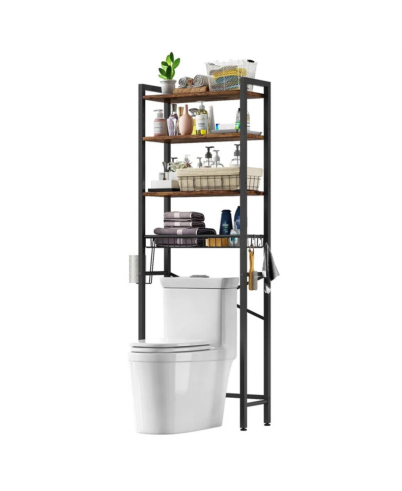 Slickblue Over the Toilet Storage Freestanding Industrial Metal Wood Shelving Unit