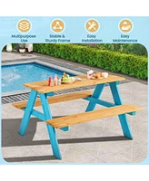 Gouun Children Outdoor Wooden Table with Bench Seats for Indoor and Outdoor Use