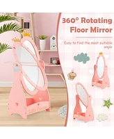 Gouun Kids Full Length Mirror with 360 Degree Rotatable Design and Shelf