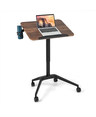 Gouun Pneumatic Standing Desk with Anti-fall Baffle and Cup Holder