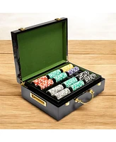 Slickblue 500 Count Hi Roller Poker Chip Set – Premium Chips in High Gloss Wooden Case for Stylish Storage