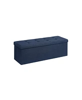 Slickblue Folding Storage Ottoman Bench with Wooden Divider, Foot Rest Stool and Chest